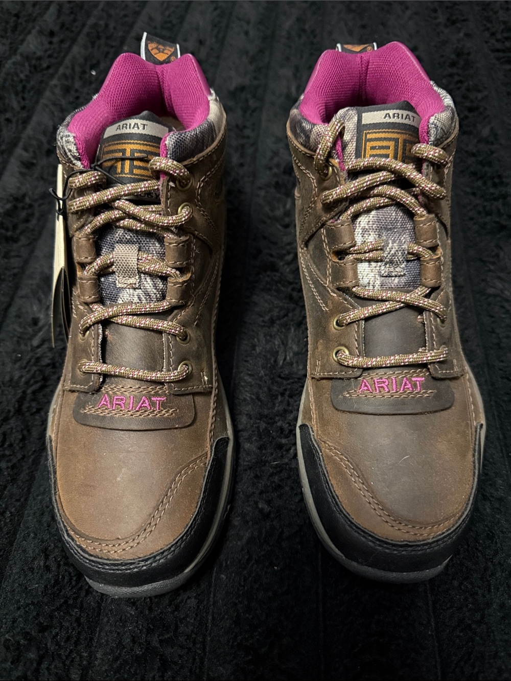 Ariat Brown Lace-Up Hiking Boots with Pink Lining - Picture 2 of 6